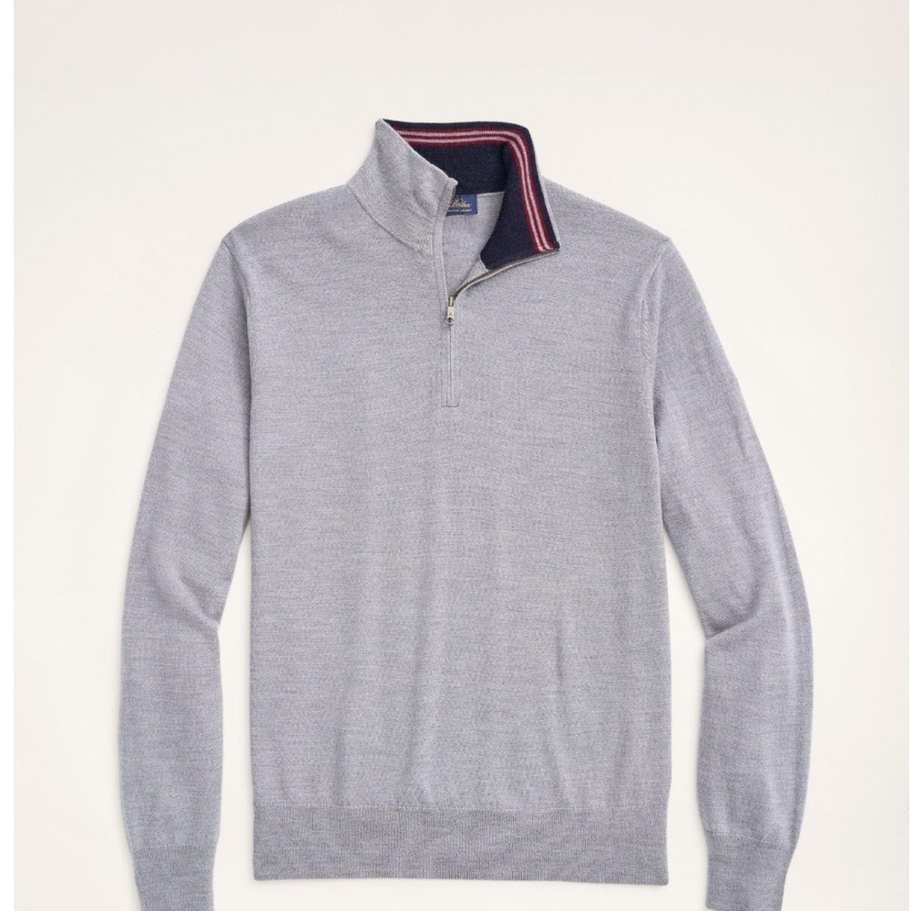 Brooks Brothers Merino Wool Half-Zip Sweater - Light Grey